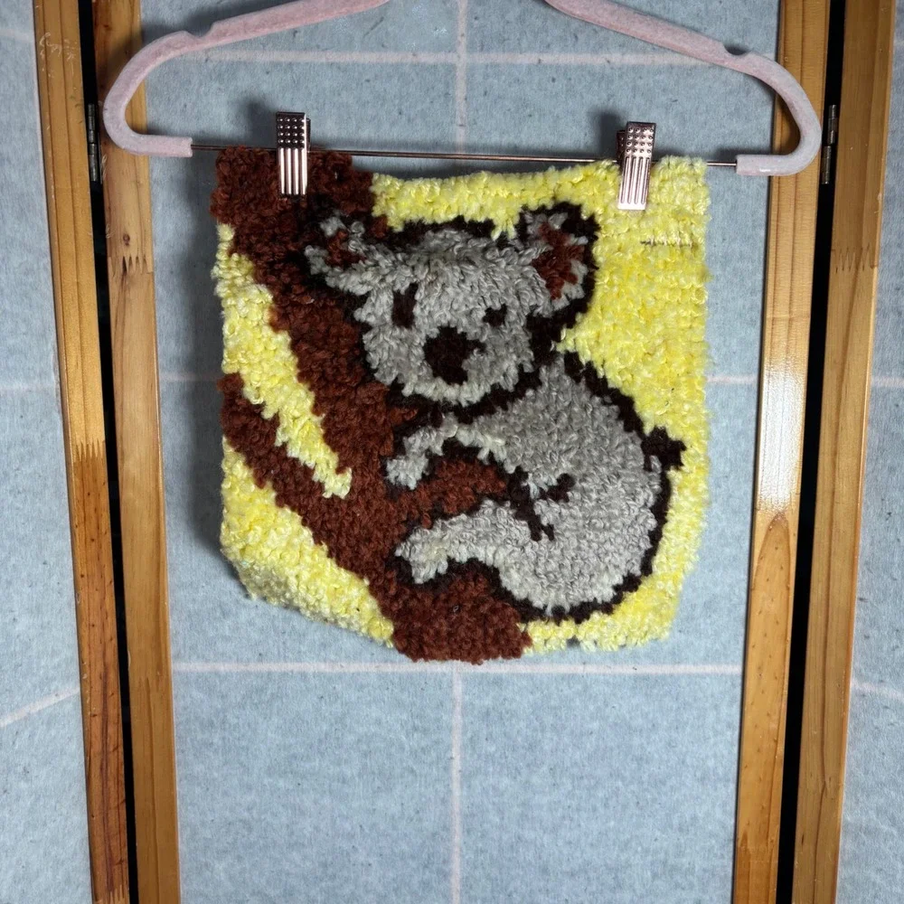 Handmade‎ Koala Latch Hook Wall Hanging Textile Art Yellow Brown Pillow